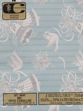 [CARLTON CARDS] Vintage Doves and Wedding Bells Giftwrap (c. 1970s)